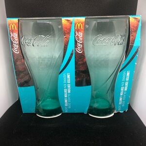 Coca-Cola Turquoise Glass Pair with Embossed Logo